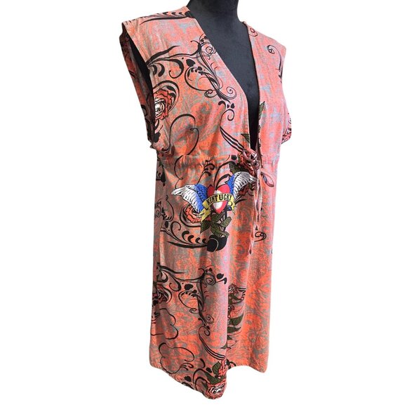American Crown Womens Orange Sleeveless Boho Printed Tunic Dress With V-Neck & A - Picture 2 of 6